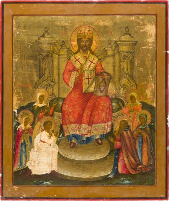 Bild GROSSFORMATIGE IKONE MIT CHRISTUS ALS HOHEPRIESTER FLANKIERT VON AUSGEWÄHLTEN HEILIGEN