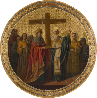 Auktion 151<br>GROSSFORMATIGE UND FEINE IKONE MIT DER ERHÖHUNG DES WAHREN KREUZES AUS EINER KIRCHEN-IKONOSTASE