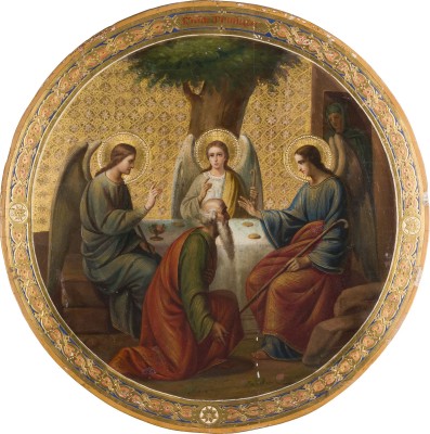 Auktion 151<br>GROSSFORMATIGE UND FEINE IKONE MIT DER ALTTESTAMENTLICHEN DREIFALTIGKEIT AUS EINER KIRCHEN-IKONOSTASE