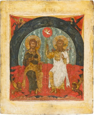 Auktion 151<br>FEINE IKONE MIT DER NEUTESTAMENTLICHEN DREIFALTIGKEIT