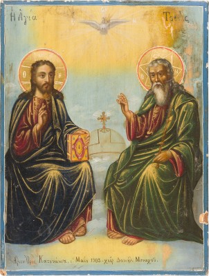 Picture SIGNIERTE UND DATIERTE IKONE MIT DER NEUTESTAMENTLICHEN DREIFALTIGKEIT
