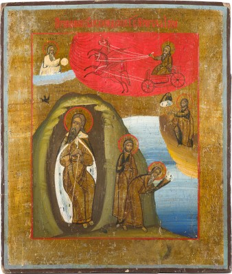 Bild IKONE MIT DEM LEBEN UND DER FEURIGEN HIMMELFAHRT DES PROPHETEN ELIAS