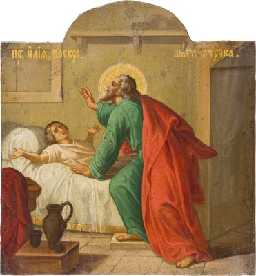 Picture SELTENE IKONE MIT DEM PROPHETEN ELIAS, DER DAS TOTE KIND DER WITWE ZAREPTA ZUM LEBEN ERWECKT
