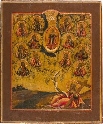 Auction 151<br>SEHR SELTENE UND GROSSE IKONE MIT CHRISTUS UND DEN APOSTELN 'WEINSTOCK UND REBEN'