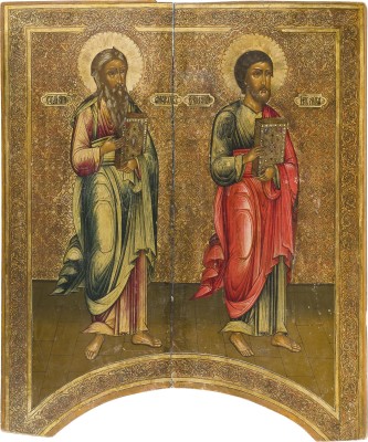 Bild MONUMENTALE IKONE MIT DEM APOSTEL JAKOBUS UND DEM EVANGELISTEN LUKAS AUS EINER KIRCHEN-IKONOSTASE
