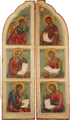 Auktion 151<br>SEHR FEINES PAAR KÖNIGSTÜREN AUS EINER KIRCHEN-IKONOSTASE MIT DEN VIER EVANGELISTEN