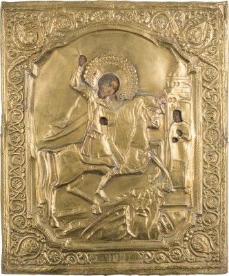 Picture IKONE MIT DEM HEILIGEN GEORG DEM DRACHENTÖTER MIT OKLAD