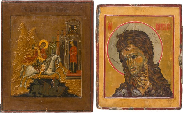 Auction 151<br>ZWEI IKONEN: HEILIGER GEORG DER DRACHENTÖTER UND JOHANNES DER VORLÄUFER