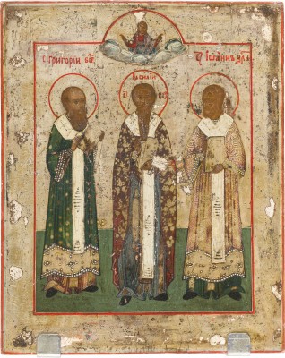 Picture KLEINE IKONE MIT DEN DREI HEILIGEN HIERARCHEN BASILIOS DEM GROSSEN, GREGORIOS DEM THEOLOGEN UND JOHANNES CHRYSOSTOMUS