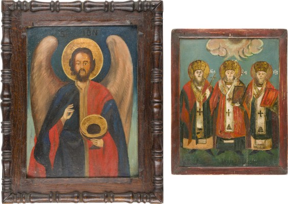 Auktion 151<br>ZWEI IKONEN: JOHANNES DER VORLÄUFER UND DIE DREI KIRCHENVÄTER DER ORTHODOXEN KIRCHE