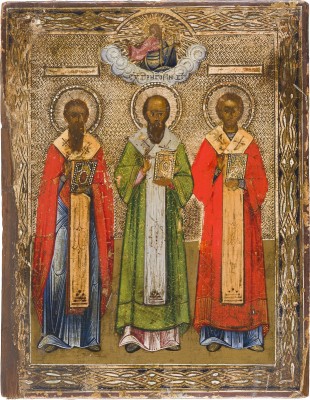 Bild KLEINE IKONE MIT DEN DREI HEILIGEN HIERARCHEN BASILIOS DEM GROSSEN, GREGORIOS DEM THEOLOGEN UND JOHANNES CHRYSOSTOMUS