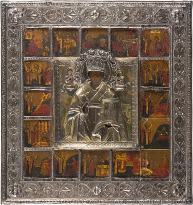 Auction 151<br>VITA-IKONE MIT DEM HEILIGEN NIKOLAUS VON MYRA MIT VERMEIL-OKLAD