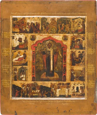 Auction 151<br>FEINE VITA-IKONE MIT DEM HEILIGEN NIKOLAUS VON MOSCHAISK
