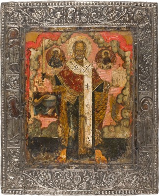Picture IKONE MIT DEM HEILIGEN NIKOLAUS VON MOSCHAISK MIT SILBER-BASMA