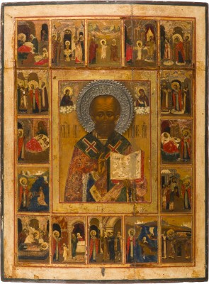 Auktion 151<br>GROSSE VITA-IKONE MIT DEM HEILIGEN NIKOLAUS VON MYRA