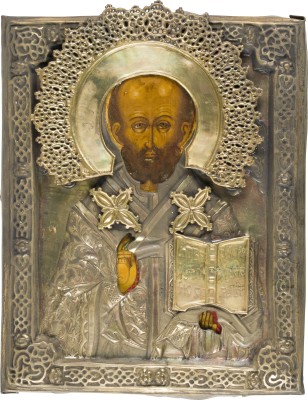 Picture KLEINE IKONE MIT DEM HEILIGEN NIKOLAUS VON MYRA MIT OKLAD