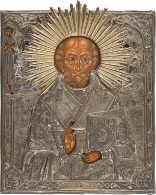Picture KLEINE IKONE MIT DEM HEILIGEN NIKOLAUS VON MYRA MIT OKLAD
