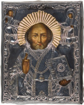 Auction 151<br>KLEINE IKONE MIT DEM HEILIGEN NIKOLAUS VON MYRA MIT OKLAD