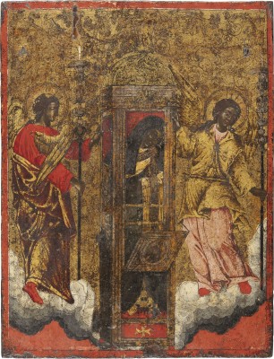 Auktion 151<br>SEHR FEINE UND GROSSE IKONE MIT DEM RELIQUIENSCHREIN DES HEILIGEN SPYRIDON