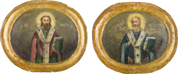 Auktion 151<br>PAAR IKONEN MIT DEN HEILIGEN BASILIUS DEM GROSSEN UND GREGOR DEM THEOLOGEN