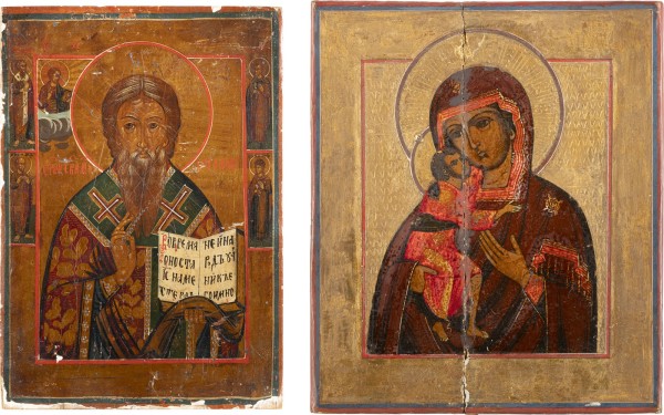 Auction 151<br>ZWEI IKONEN: GOTTESMUTTER FEODOROWSKAJA UND HEILIGER CHARALAMPOS