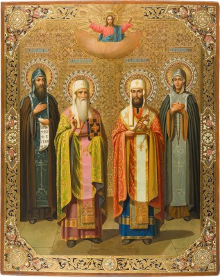 Bild MONUMENTALE IKONE MIT DEN HEILIGEN HEILIGEN VON SUSDAL: EUTHYMIOS, THEODOR, JOHANNES UND EUPHROSYNE