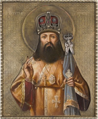 Picture KLEINE IKONE MIT DEM HEILIGEN TICHON VON SADONSK WITH VERMEIL-RIZA