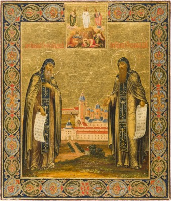 Picture SEHR FEINE IKONE MIT DEN HEILIGEN KLOSTERGRÜNDER SERGEJ UND GERMAN VON WALAMO