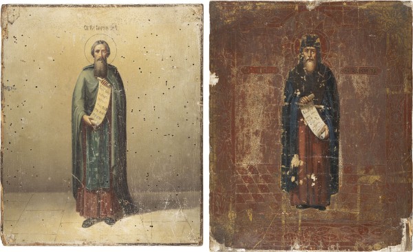 Auktion 151<br>ZWEI IKONEN: HEILIGER GEORGIJ WOLOGODSKIJ UND HEILIGER KORNILIJ VON KOMEL