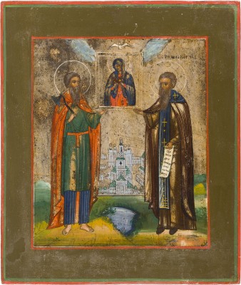 Picture IKONE MIT DEN HEILIGEN LAVRETIJ UND TICHON VON KALUGA MIT DER GOTTESMUTTER VON KALUGA