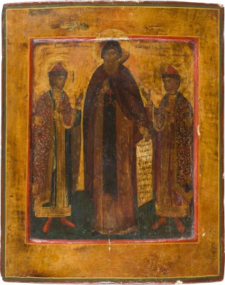 Bild IKONE MIT DEM HEILIGEN FEODOR VON JAROSLAWL MIT SEINEN SÖHNEN KONSTANTIN UND DAVID