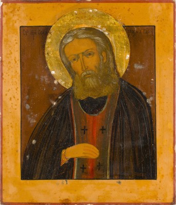 Auktion 151<br>IKONE MIT DEM HEILIGEN SERAFIM VON SAROW MIT OKLAD