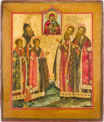 Picture FEINE IKONE MIT DEN HEILIGEN VON JAROSLAWL: DIE FÜRSTEN DAVID, THEODOR, KONSTANTIN, WASILIJ UND KONSTANTIN