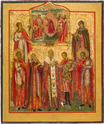 Picture IKONE MIT DER HÖLLENFAHRT CHRISTI UND DER BEFREIUNG DER VORVÄTER AUS DEM HADES UND SIEBEN PATRONATSHEILIGEN
