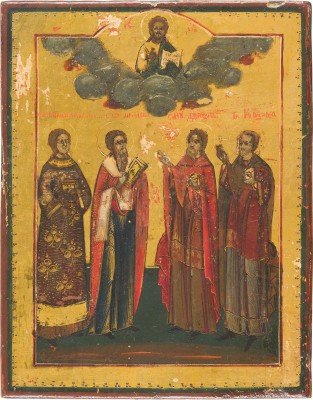 Bild KLEINE IKONE MIT PATRONEN DER HEILER: PANTELEIMON, ANTIPAS, KOSMAS UND DAMIAN