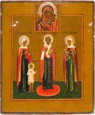Picture IKONE MIT DEN HEILIGEN JULITTA UND KIRIK, NIKOLAUS VON MYRA UND AKILINA MIT DER GOTTESMUTTER VON KASAN