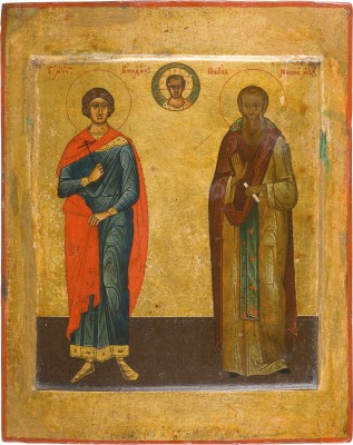 Bild KLEINE IKONE MIT DEN HEILIGEN BONIFATIUS VON TARSOS UND MOSES VON MUROM