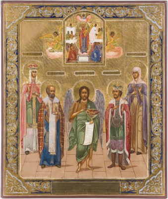 Bild DATIERTE IKONE MIT DEM HEILIGEN JOHANNES DEM VORLÄUFER, ALEXANDER NEWSKI, NIKOLAUS VON MYRA, OLGA UND TAISIA