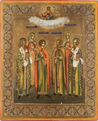 Picture FEINE PATRONATSIKONE MIT SECHS AUSGEWÄHLTEN HEILIGEN, DARUNTER TIMOFEJ UND MICHAEL