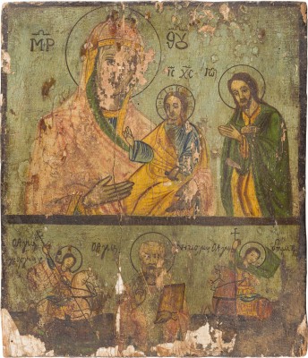 Picture ZWEIFELDER-IKONE MIT DER GOTTESMUTTER UND DEN HEILIGEN JOHANNES, DEMETRIOS, GEORG UND NIKOLAUS VON MYRA