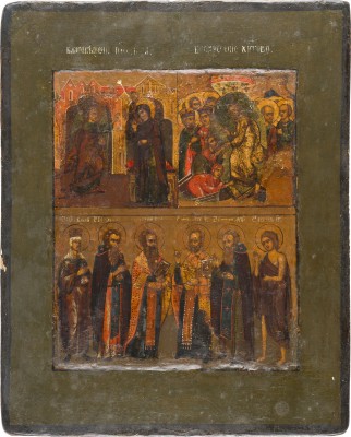 Bild DREIFELDER-IKONE MIT DER VERKÜNDIGUNG, DER HÖLLENFAHRT CHRISTI UND AUSGEWÄHLTEN HEILIGEN