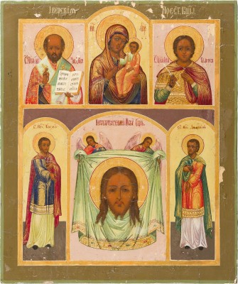 Picture MEHRFELDER-IKONE MIT DER GOTTESMUTTER IWERSKAJA, DEM MANDYLION UND AUSGEWÄHLTEN HEILIGEN