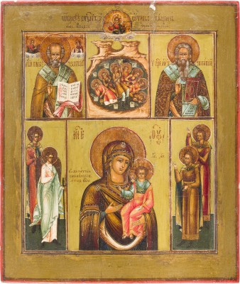Picture MEHRFELDER-IKONE MIT DER GOTTESMUTTER SMOLENSKAJA UND AUSGEWÄHLTEN HEILIGEN