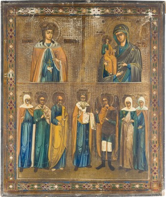 Picture GROSSE DREIFELDER-IKONE MIT DER HEILIGEN KATHARINA, DER DREIHÄNDIGEN GOTTESMUTTER UND AUSGEWÄHLTEN HEILIGEN