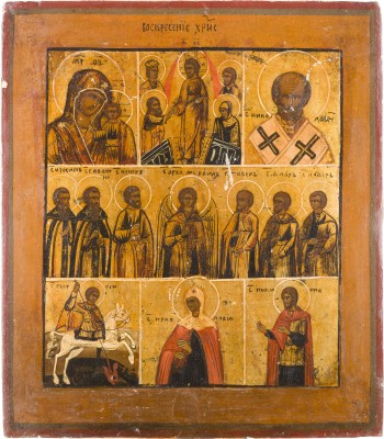 Picture MEHRFELDER-IKONE MIT DER HÖLLENFAHRT CHRISTI, DER GOTTESMUTTER VON KASAN UND HEILIGEN
