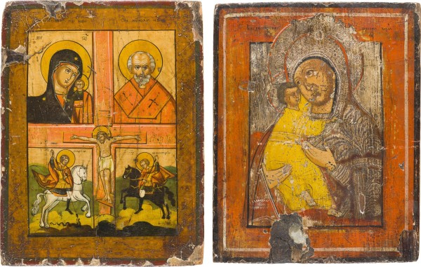 Auktion 151<br>ZWEI IKONEN: GOTTESMUTTER VON WLADIMIR (WLADIMIRSKAJA) UND VIERFELDER-IKONE