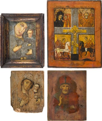 Auktion 151<br>VIER IKONEN: GNADENBILDER DER GOTTESMUTTER, HEILIGER NIKOLAUS VON MYRA UND VIERFELDER-IKONE
