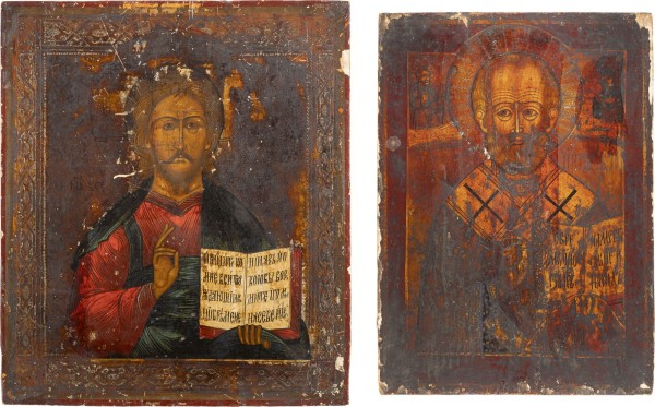 Auktion 151<br>ZWEI IKONEN: CHRISTUS PANTOKRATOR UND HEILIGER NIKOLAUS VON MYRA