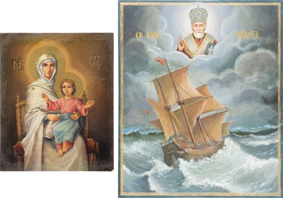 Auktion 151<br>ZWEI IKONEN: HEILIGER NIKOLAUS VON MYRA UND DIE GOTTESMUTTER VASNETSOVSKAJA