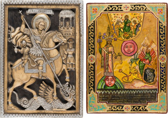 Auction 151<br>IKONE 'DIE REINE SEELE' UND RELIEF MIT DEM HEILIGEN GEORG DEM DRACHENTÖTER